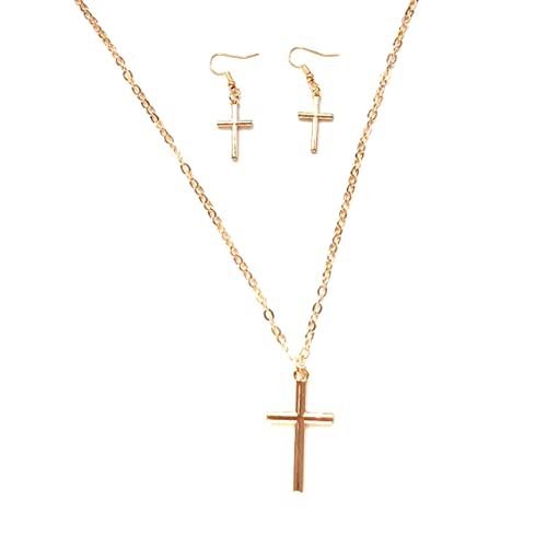 Kreuz Halskette Ohrringe Sets Christian Kruzifix Anhänger Halskette Kette Schmuck für Frauen Mädchen Teenager (Gold) von Dishowme