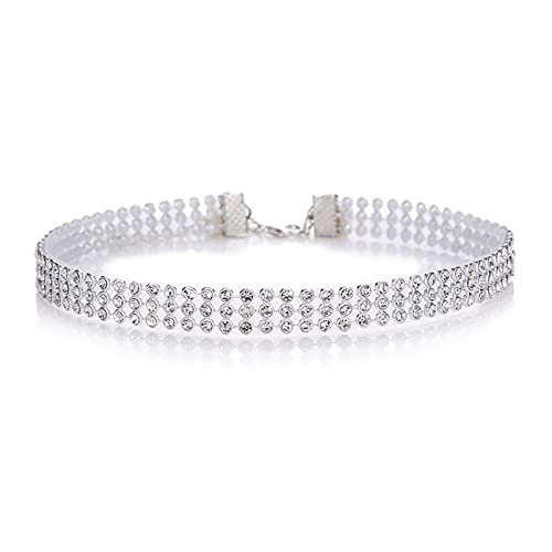 Kristall Choker Halskette Breite Strass Choker Halskette Kette 3 Reihen 8 Reihen Diamant Kragen Schmuck für Frauen Mädchen (3 Reihe) von Dishowme