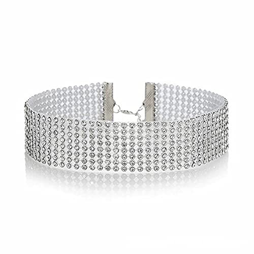 Kristall Choker Halskette Breite Strass Choker Halskette Kette 3 Reihen 8 Reihen Diamant Kragen Schmuck für Frauen Mädchen (8 Reihe) von Dishowme