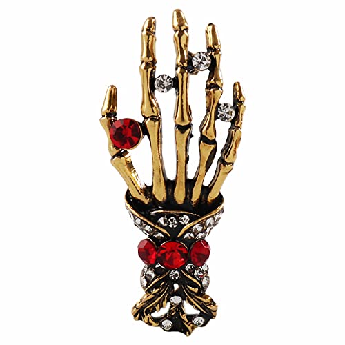 Kristall Hand Skelett Brosche Vintage Punk Schädel Palm Corsage Strass Abzeichen Mantel Anzug Rock Nieten Hip-Hop Halloween Zubehör für Frauen Mädchen (Gold) von Dishowme