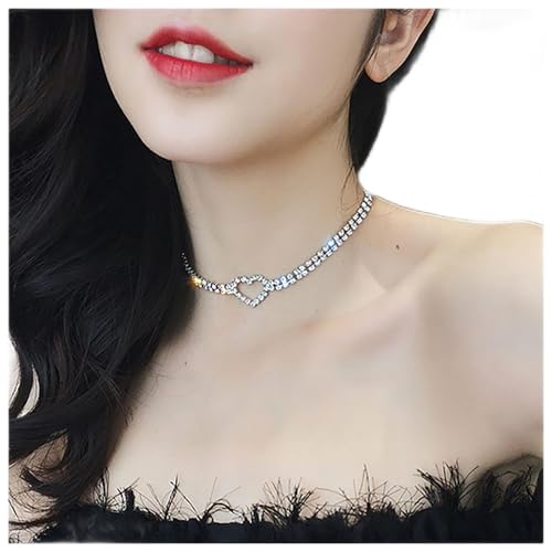 Kristall-Herz-Halsband Halskette Braut Strass Halskette Kette Schmuck für Frauen Mädchen Teenageralter von Dishowme