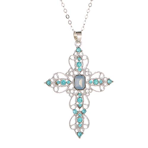 Kristall Kreuz Anhänger Halskette Bohemian Türkis Keltische Halskette Hohle Geometrie Kette Schmuck für Frauen Mädchen Teenager (Blau) von Dishowme