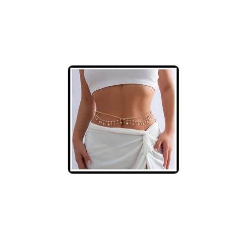 Kristall Stern Taille Kette Boho Layered Stern Quasten Körper Kette Vintage Strass Bauch Kette Gürtel Sommer Strand Bikini Verstellbarer Schmuck für Damen Frauen (Gold) von Dishowme