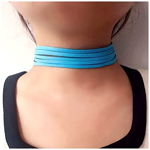 Leder Choker Halskette Gotisch Mehrschichtig Halsband Halskette Samt Punk Kette Schmuck für Frauen Mädchen Teens (Blau) von Dishowme