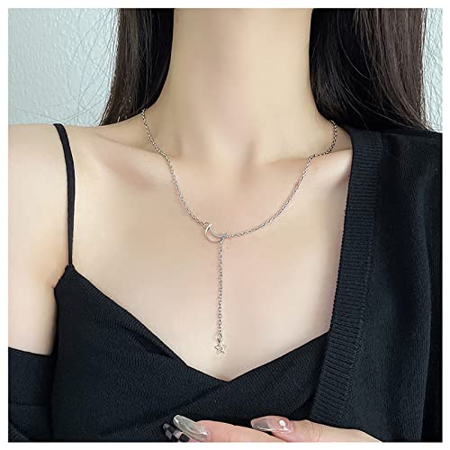 Mond Stern Anhänger Halskette Boho-Halbmond-Lariat Y-Form Halskette Schmuck für Frauen Mädchen Teenageralter (Silber) von Dishowme