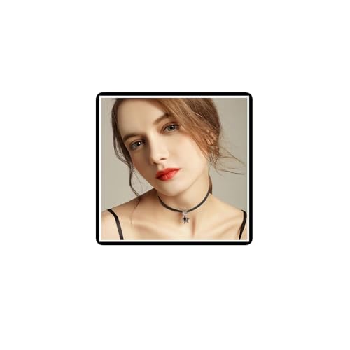 Dishowme Mond Stern Leder Choker Halskette Boho Kristall Halbmond Schwarz Choker Halskette Strass Stern Schmuck für Frauen Mädchen (Schwarz B) von Dishowme