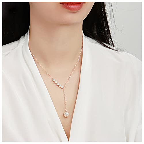 Perlen-Anhänger-Halskette Niedliche Kunstperlen Y-Form Pullover-Kette Schmuck für Frauen Mädchen Teenager (Gold) von Dishowme