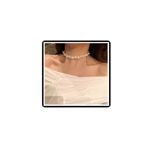 Perlen-Blumen-Choker-Halskette, französische Kunstperlen, Vintage-Stil, handgefertigt, Schmuck für Frauen und Mädchen (Weiß A) von Dishowme