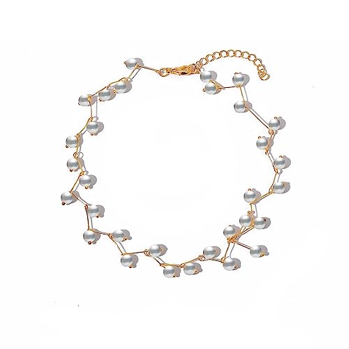 Perlen-Choker-Halskette, Vintage-Stil, gedrehte Kunstperlen, Halskette, Schmuck, für Frauen und Mädchen (Gold) von Dishowme
