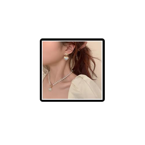 Perlen-Herz-Halsketten-Ohrringe-Sets Kristall Schmetterling Schleife Anhänger Halskette Faux Perle Französisch Strass Liebe Schleife Knoten Quasten Choker Halskette Schmuck für Frauen Mädchen (Gold A) von Dishowme