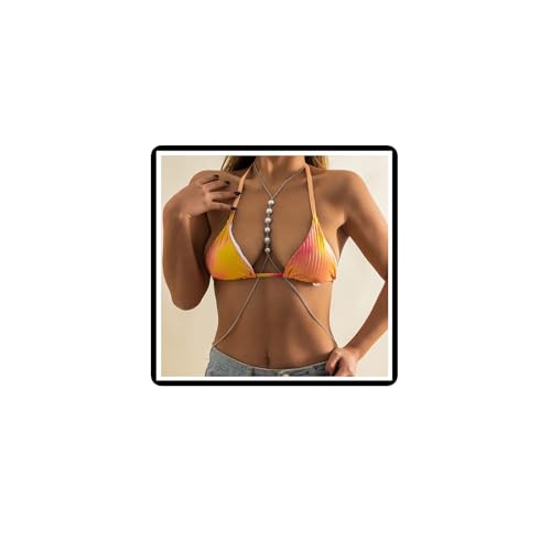 Perlen-Körperkette BH Bikini Kunstperlen Brustkette Boho Perlen Harness Taille Bauchkette Sommer Strand Körperschmuck für Frauen Mädchen (Silber) von Dishowme