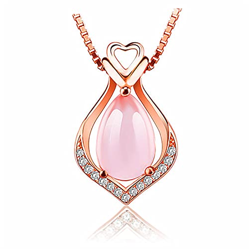 Rosenquarz-Anhänger-Halskette, Rosa Kristall, Tropfenkette, Natürlicher Edelstein, Heilendes Chakra, Opal-Stein-Schmuck für Frauen Mädchen (Roségold C) von Dishowme