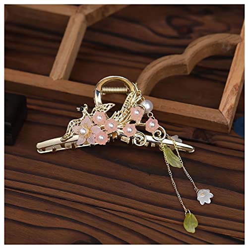 Haarspangen mit Schmetterlings-Blume, Vintage-Stil, französische Perlen, Ginkgo-Blatt, Quasten, Krallen, Blumen-Haarspangen, Zubehör für Frauen und Mädchen (Stil D) von Dishowme