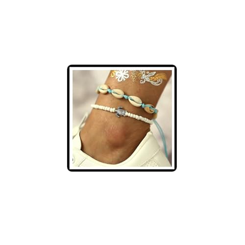 Seestern Meeresschildkröte Fußkettchen Türkis Muschel Fußkettchen Armband verstellbar Muschel Strand Fußkette Schmuck für Frauen Mädchen Teenageralter (Schildkröte) von Dishowme