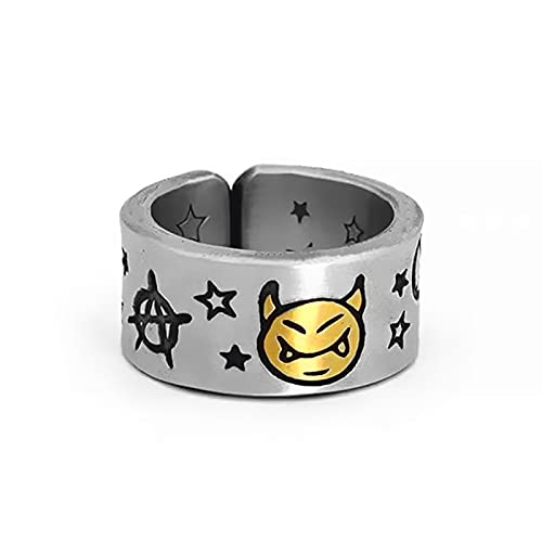 Stern Teufel Ring Edelstahl Weinlese-Band-Karikatur Demon Fingerknöchel Statement Ring Verstellbarer Gelenkschmuck für Damen Herren (Gold) von Dishowme