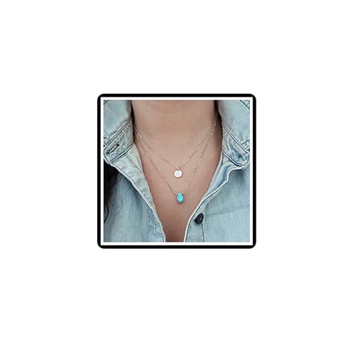 Dishowme Halskette mit türkisfarbenem Anhänger Boho-Stil Mehrlagige Pailletten-Halskette Kostümschmuck für Damen Mädchen Teenager (Silber) von Dishowme