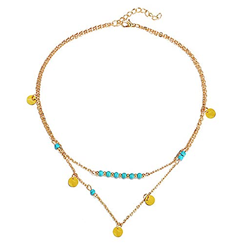 Türkis Geschichtete Anhänger Halskette Boho Pailletten Perlen Halskette Kette Schmuck für Frauen Mädchen (Gold) von Dishowme