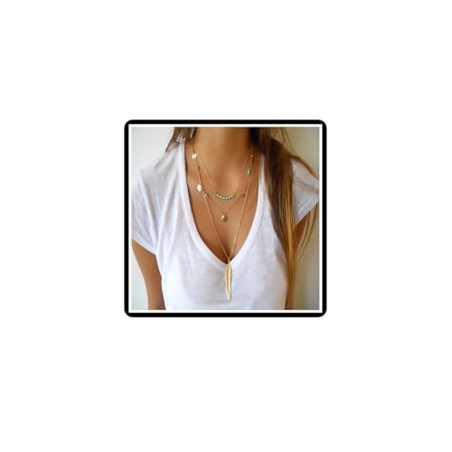 Dishowme Türkis Geschichtete Anhänger Halskette Boho Pailletten Perlen Halskette Kette Schmuck für Frauen Mädchen (Gold B) von Dishowme