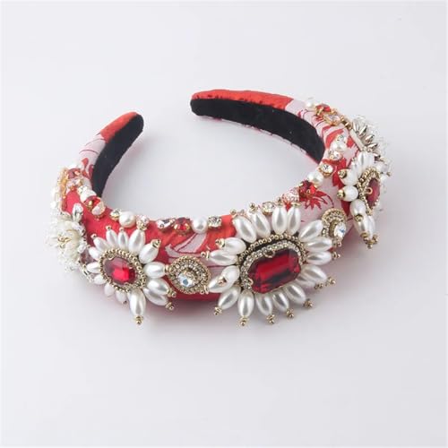 AY08 Damen-Haarbänder mit Strasssteinen, gepolstert, Braut-Haarbänder, Hochzeits-Haarschmuck, Rot von Disimlarl