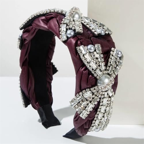 Damen-Haarbänder aus Leder, Schwarz / Rot mit Strasssteinen, für Kopfbedeckung, Haarreifen, Haarschmuck, Rot von Disimlarl