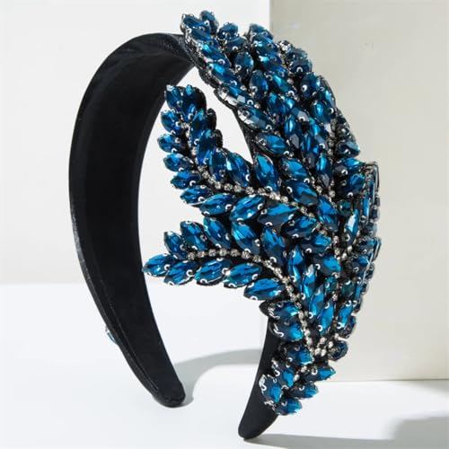 Damen Haarband mit Strasssteinen in Astform, Retro-Stirnband, breit, Kopfschmuck, Kopfbedeckung, Blau von Disimlarl