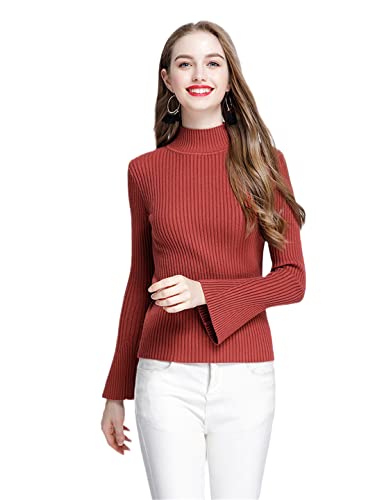 Damen Herbst Winter Solide Wolle Casual Rollkragen Warm Pullover Sweater, Rostrot, Einheitsgröße von Disimlarl