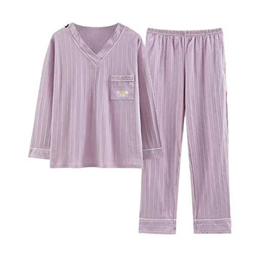 Damen Herbst Winter Übergröße Baumwolle Pyjama Set V-Ausschnitt Chic Pyjama, 10, 54 von Disimlarl