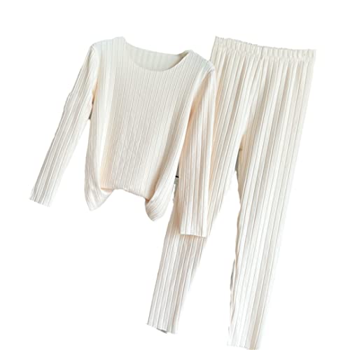 Disimlarl Damen Herbst und Winter Rundhals Loungewear Langarm Pyjama 2-teiliges Set, weiß, XXL von Disimlarl