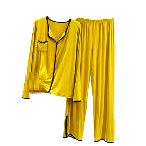 Damen-Schlafanzug-Set aus Modal, Übergröße, lässig, lockerer Schnitt, gelb, XXL von Disimlarl