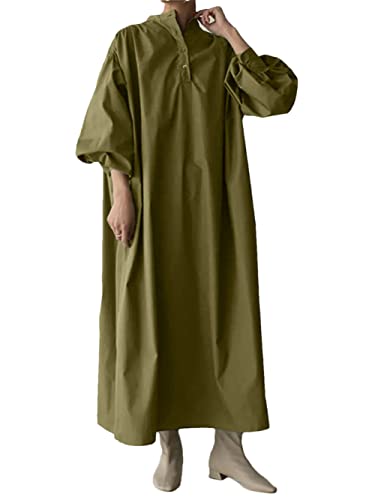 Damen koreanische Langarm Vintage Robe Oversize Streetwear Solid Elegant Lange Kleider, Army Gn, XXXXL von Disimlarl