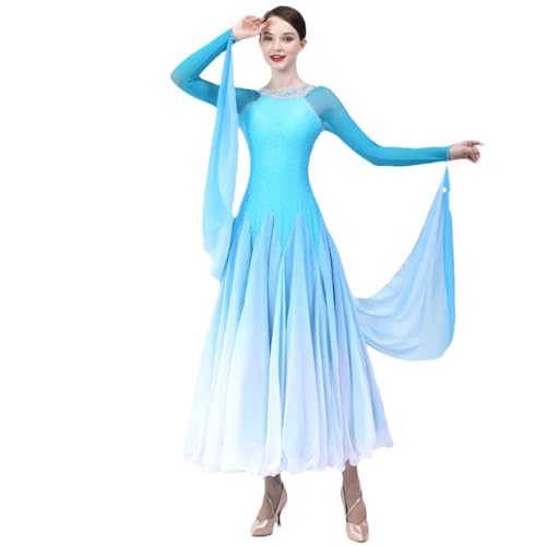 Disimlarl Ballsaal Dance Wettkampfkleid Damen Modern Walzer Strass Performance Wear Kleid, seeblau, L von Disimlarl