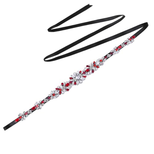 Disimlarl Braut Brautjungfern Zubehör Rot Hochzeitskleid Lange Gürtel, Schwarzes Band, One size von Disimlarl
