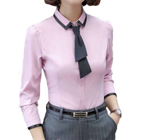 Disimlarl Damen Camisas Shirt formelle Patchwork Krawatte Langarm Slim Bluse Büro Arbeit Wear Tops, Pnnrk mit schwarzer Krawatte, Large von Disimlarl