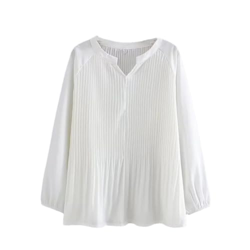 Disimlarl Damen Dünne Schulterärmel Langarm Bluse Plissee Chiffon Oberteil Lose Nicht Stretch Shirt, weiß, XXL von Disimlarl