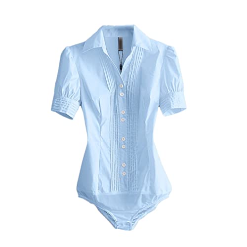 Disimlarl Damen Sommer Body Kurzarm Blusen Tops Büro Dame Business Arbeit Body Strampler von Disimlarl