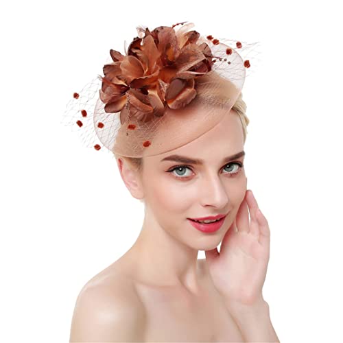 Disimlarl Feder-Fascinator, Stirnband, Haarspangen, Cocktail, solides Netzgewebe für Frauen, Haarnadeln, Haarband, Kopfbedeckung von Disimlarl