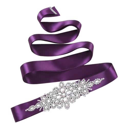Disimlarl Frauen Braut Hochzeit Gürtel Strass Gürtel Kleid Zubehör Brautjungfer Pailletten Gürtel, Violettes Band, One size von Disimlarl