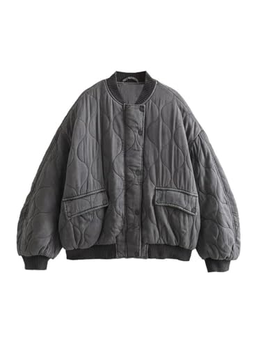 Disimlarl Frauen Herbst/Winter Oversize Bomber Gepolsterte Jacke Langarm Reißverschluss Vielseitige weibliche Mantel, 1, 32 von Disimlarl