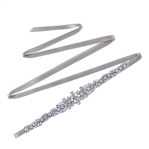 Disimlarl Frauen Kristall Gürtel Strass Hochzeit Schärpe Abendkleid Braut Gürtel Applique Brautjungfer Gürtel, Graues Band, One size von Disimlarl