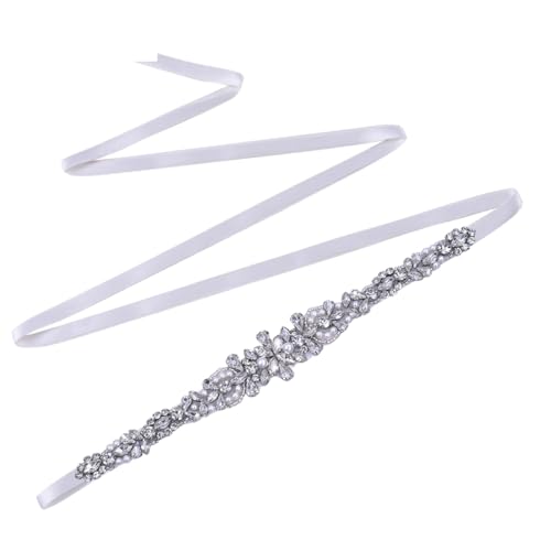 Damen Kristallgürtel Strass Hochzeit Schärpe Abendkleid Brautgürtel Applikation Brautjungfer Gürtel, Weißes Band, Einheitsgröße von Disimlarl