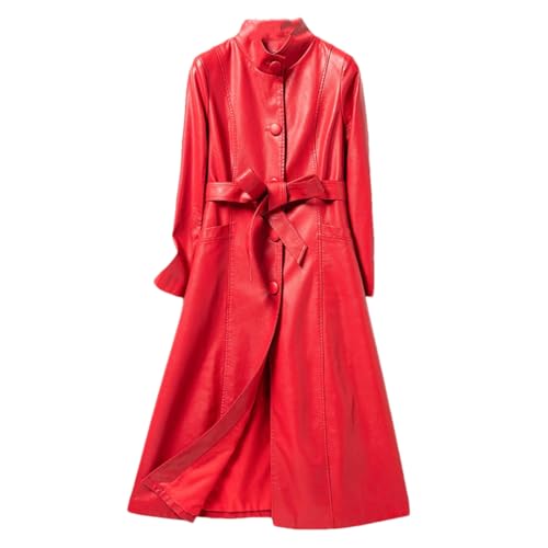 Disimlarl Frühling Herbst X-Long Ledermantel Weiche Dünne Lederjacke Frauen Mantel Trenchcoat Whit Gürtel, rot, 38 von Disimlarl