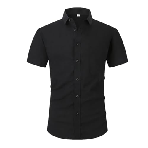 Disimlarl Herren-Hemd, Anti-Falten, Stretch, elastisch, Business-Casual-Hemd, kurzärmelig, Schwarz , XL von Disimlarl