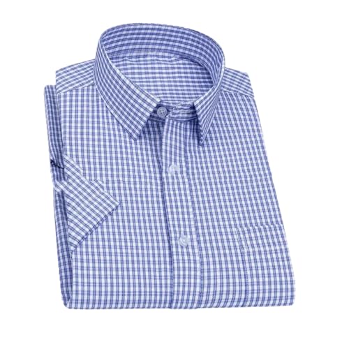 Disimlarl Herren-Kurzarmhemd, Business-Casual-Hemd, kariert, gestreift, kariert, für Herren, Dunkelblau kariert, 6XL von Disimlarl