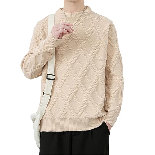 Disimlarl Herren-Pullover Mit Rundhalsausschnitt, Einfarbig, Gestrickt, Geometrisch, Locker, Locker Khaki L von Disimlarl