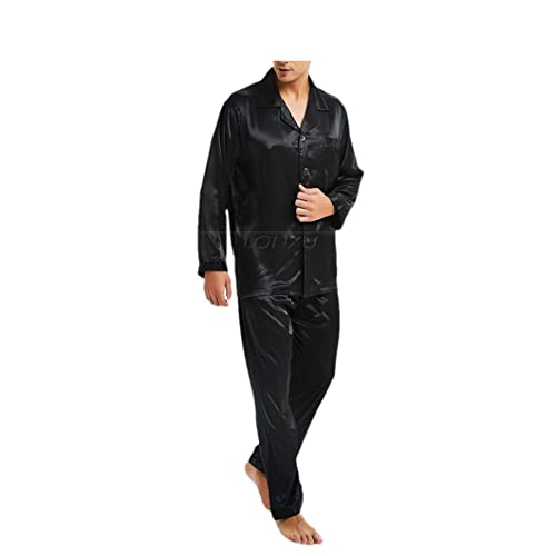 Disimlarl Herren-Schlafanzug-Set, Seide, Satin, Nachtwäsche, Loungewear, Schwarz , L von Disimlarl