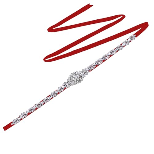 Disimlarl Hochzeit Abend Zubehör Frauen Schönheit Aufkleber Gürtel Handgemachte Schlanke Strass Braut Gürtel, Wne rotes Band, One size von Disimlarl