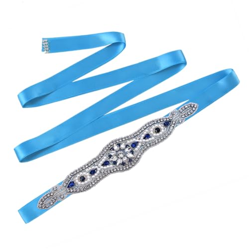 Disimlarl Hochzeit Schärpe Brautjungfer Kleid Gürtel Saphir Hand-Applique Braut Zubehör Gürtel, Blau (Blue Ribbon), One size von Disimlarl