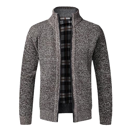Disimlarl Männer Warme Einfarbig Stehkragen Strickjacke Pullover Fleece Zipper Strickwaren Jacke Casual Mantel Brown Asian L 54-63kg von Disimlarl