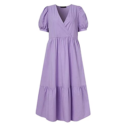 Disimlarl Sommerkleider Damen V-Ausschnitt Büro Streetwear Lange Kleider Elegant Party Formal Kleider, violett, XX-Large von Disimlarl