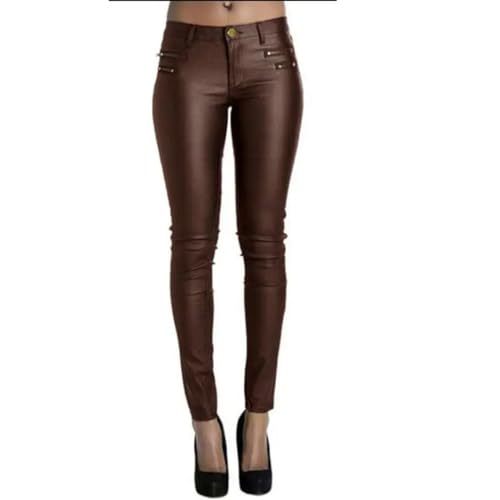 Disimlarl Faux Leder Hosen Frauen Elastische Reißverschluss Lederhose Solide Hohe Taille Schwarze Hosen, braun, M von Disimlarl